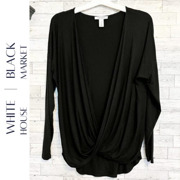 WHITE HOUSE BLACK MARKET Black Surplice Blouse, M - Picture 1 of 9